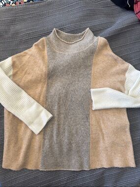 Soft Surroundings Neutral Colorblock Mock Neck Sweater in Beige, Gray, and Cream